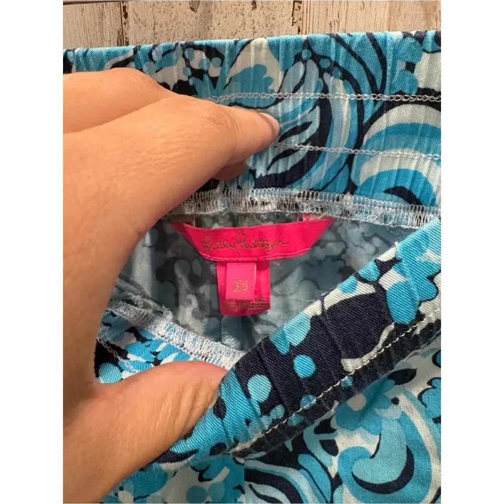 Lilly Pulitzer Rici Stretch Pants Mermazing Blue XS Ankle Resort Preppy Cruise